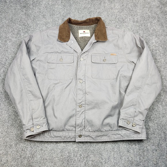 Woolrich Jacket Mens XXL Gray Sherpa Lined Canvas Barn Chore Coat Ranchwear - Picture 1 of 7